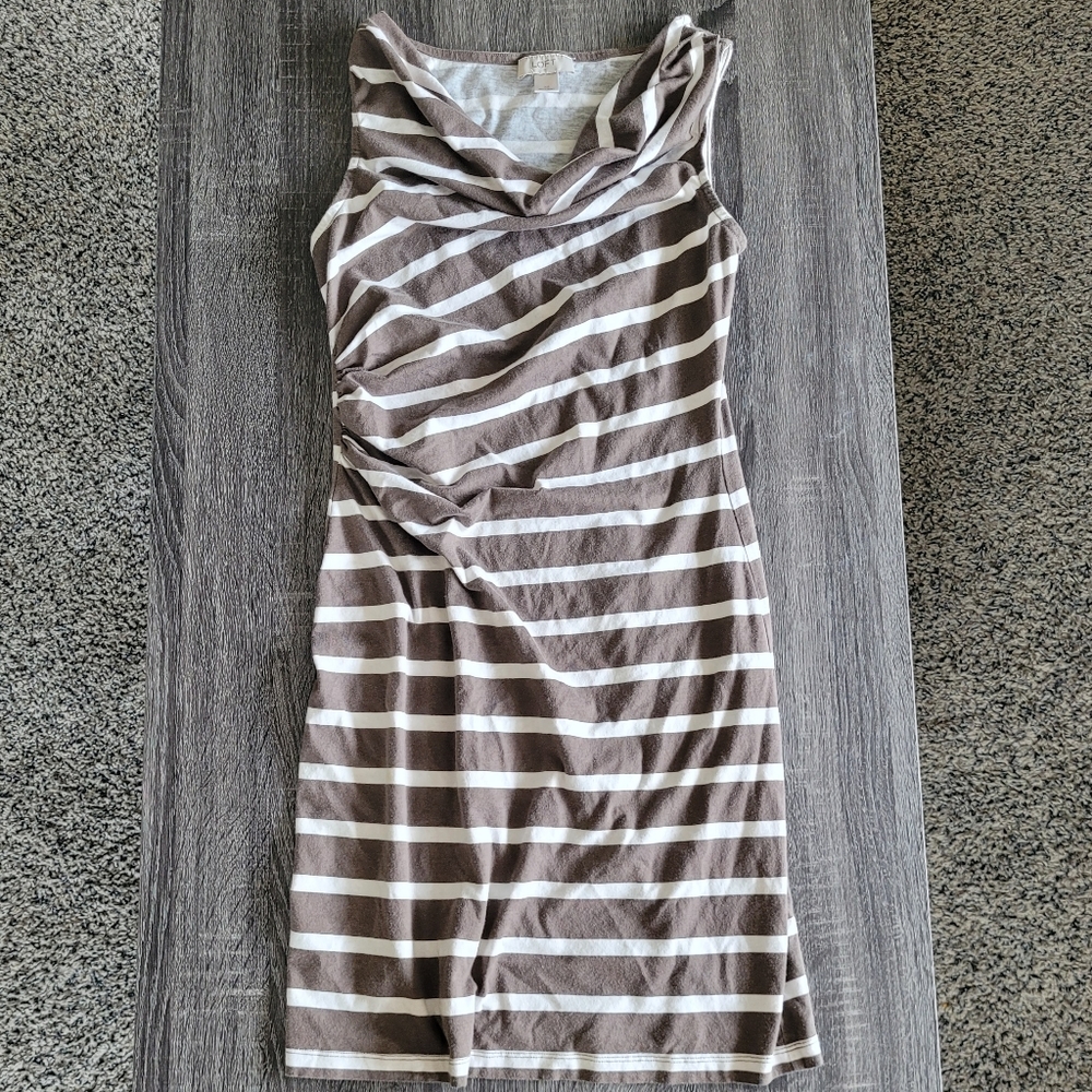 LOFT Cowl Neck Striped Dress